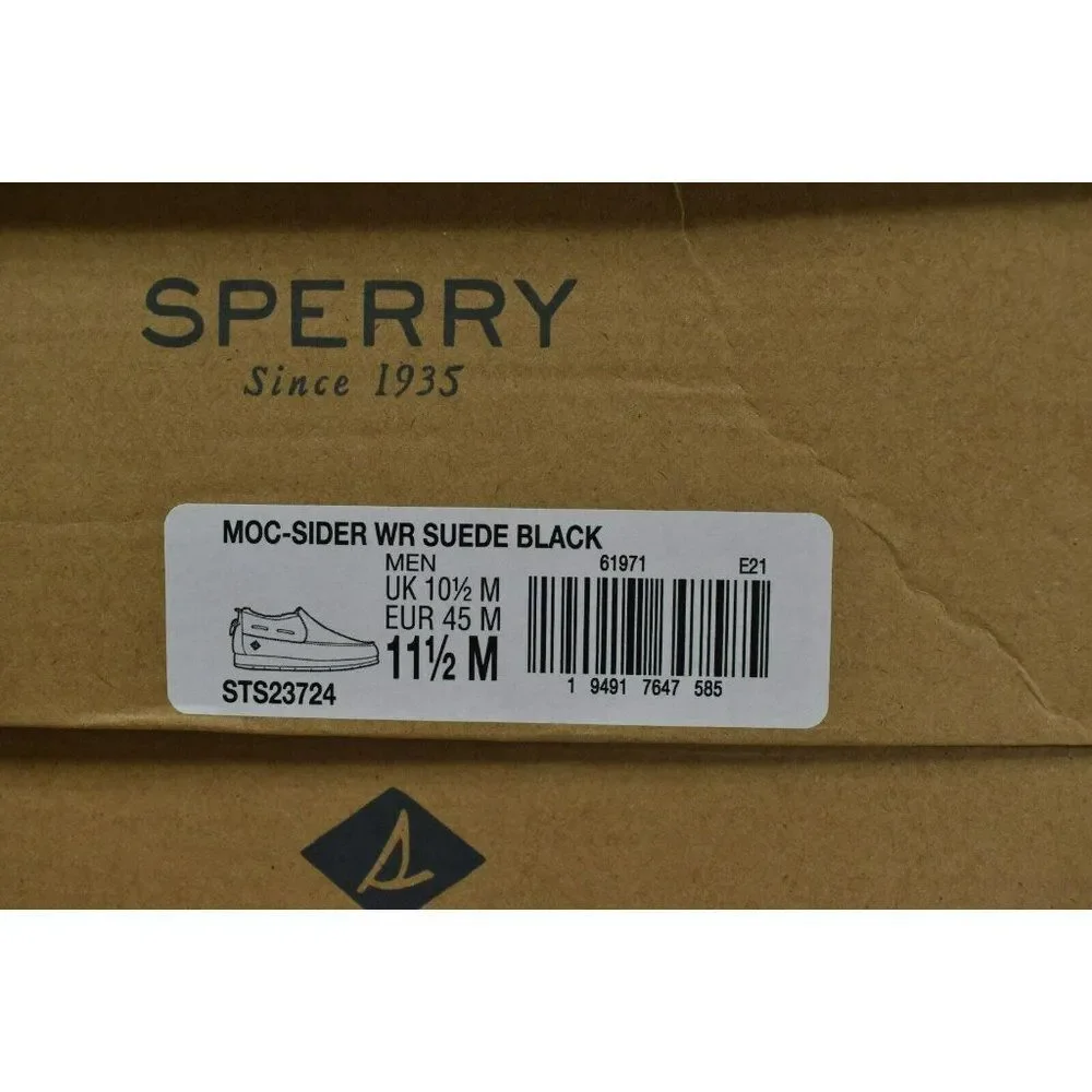 Sperry Men Size 11.5 Moc Sider Black Suede Lined Slip on Boots Shoes‎ STS23724